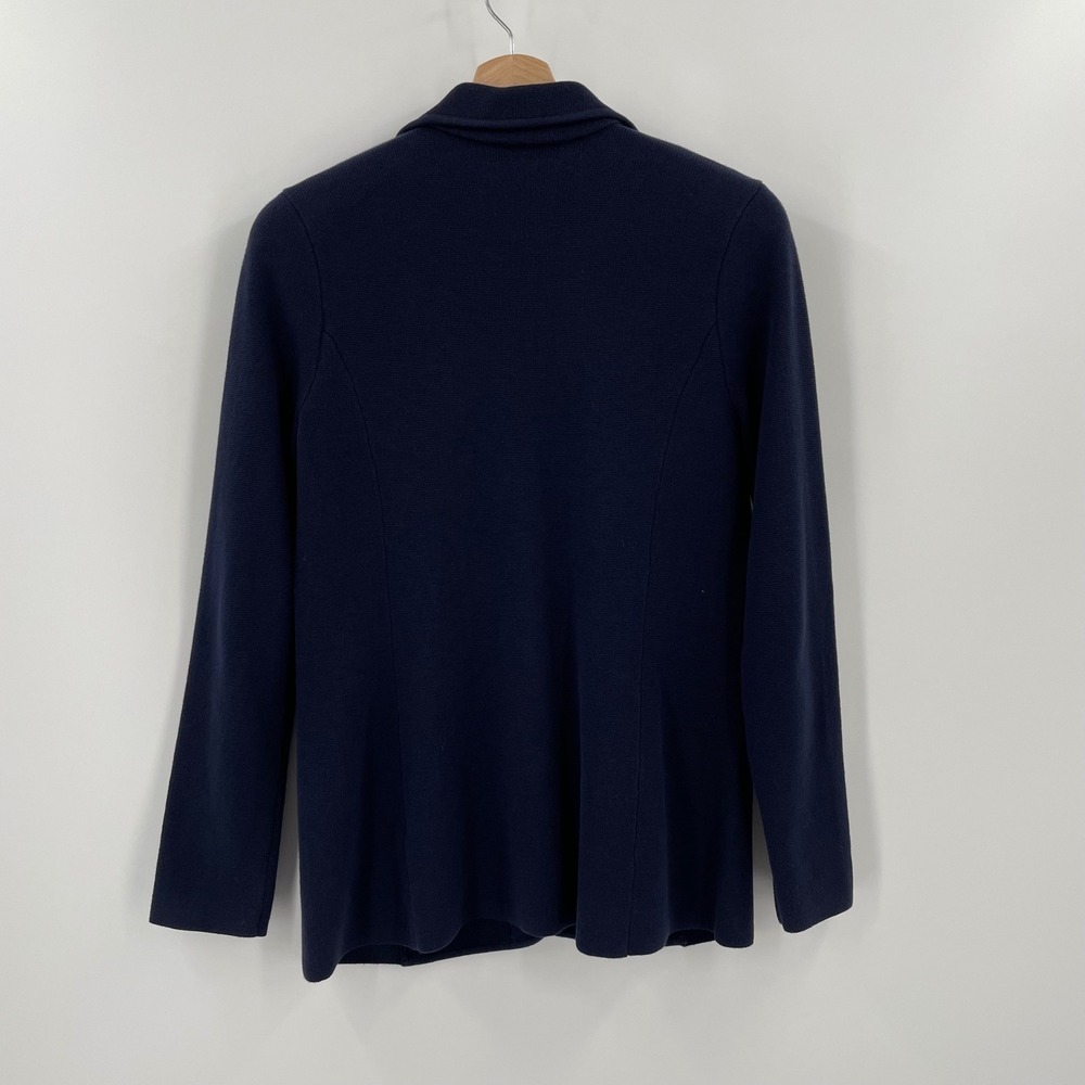 Lauren Ralph Lauren Navy Blue Sweater-Knit Blazerβ Gold Crest Buttons M Preppy - Picture 3 of 8
